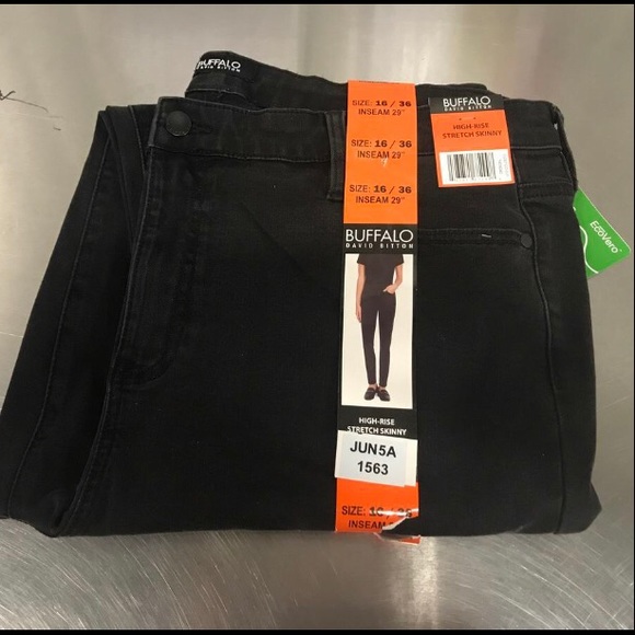 BUFFALO DAVID BITTON WOMENS BLACK SKINNY HIGH RISE SIZE 16/36βWx 29βl - Picture 5 of 6
